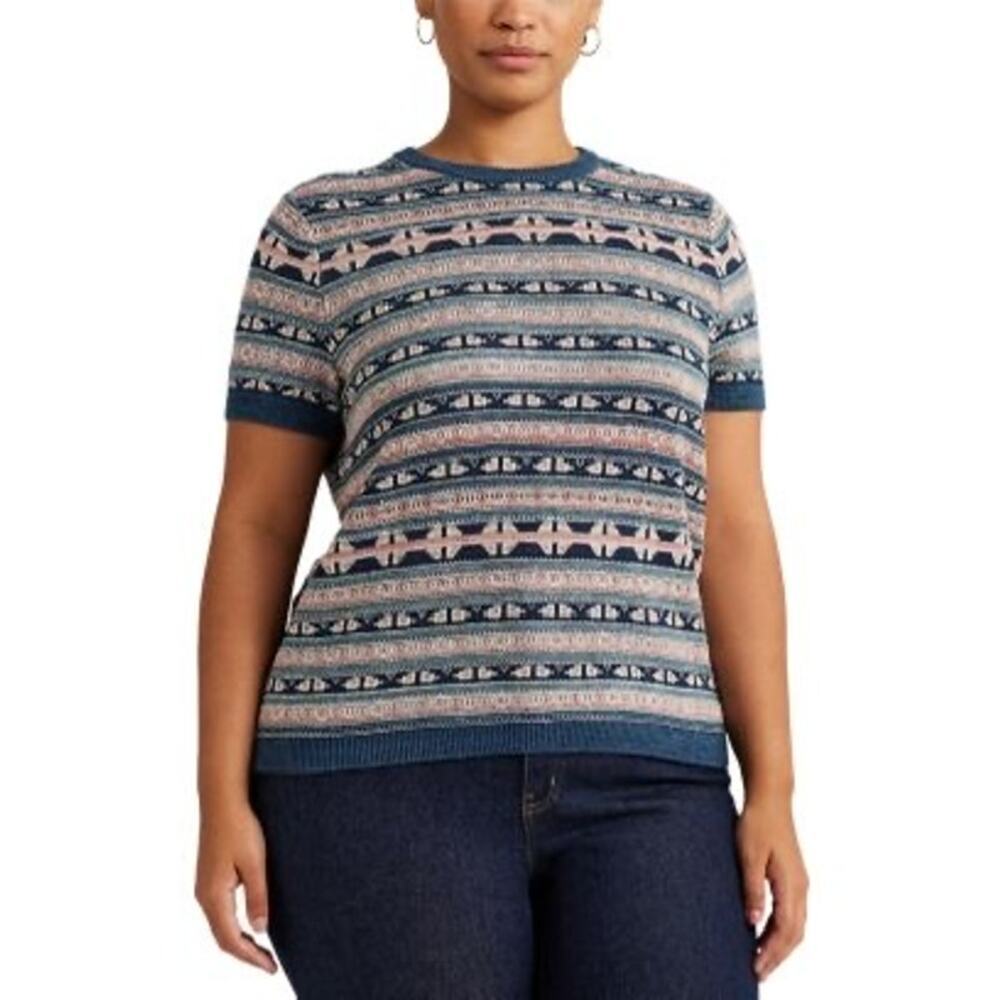 Lauren Ralph Lauren Plus Geo Stripe Short Sleeve Sweater - Picture 4 of 6